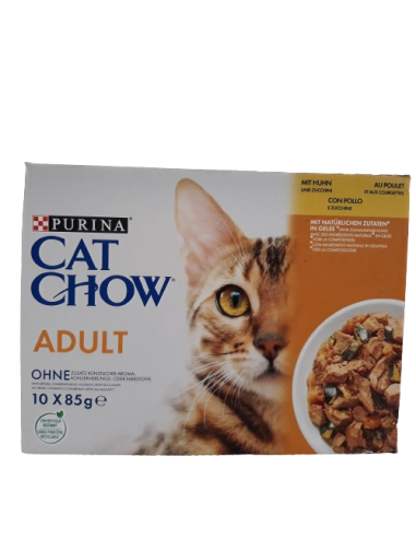 Purina Cat Chow Multipack Pollo e Zucchine Busta  10 X 85 gr.Cibo Umido Per Gatti .