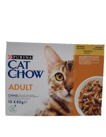 Purina Cat Chow Multipack Pollo e Zucchine Busta  10 X 85 gr.Cibo Umido Per Gatti .