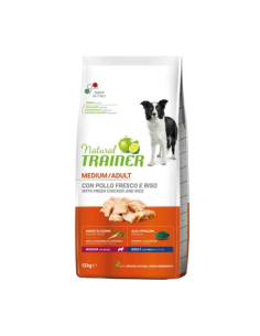 Natural Trainer Medium Pollo e Riso Kg 12. Crocchette Per Cani