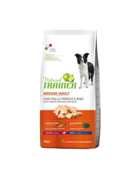 Natural Trainer Medium Pollo e Riso Kg 12. Crocchette Per Cani