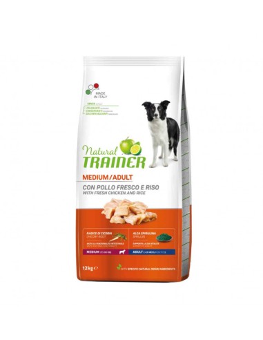 Natural Trainer Medium Pollo e Riso Kg 12. Crocchette Per Cani