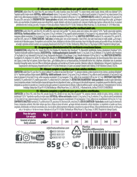 Natural Trainer Busta Gatto Sterilizzato con Merluzzo gr 85. Cibo Umido Per Gatti