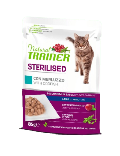 Natural Trainer Busta Gatto Sterilizzato con Merluzzo gr 85. Cibo Umido Per Gatti 2