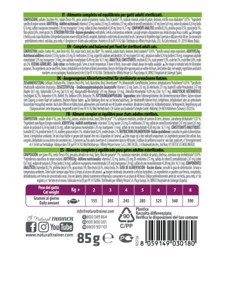 Natural Trainer Busta Gatto Sterilizzato Tacchino gr 85. Cibo Umido Per Gatti