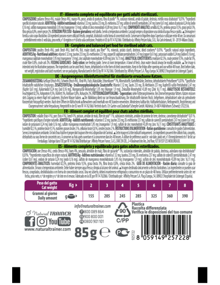 Natural Trainer Busta Gatto Sterilised Con Manzo GR.85. Cibo Per Gatti