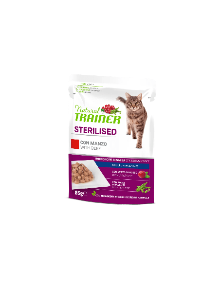 Natural Trainer Busta Gatto Sterilised Con Manzo GR.85. Cibo Per Gatti