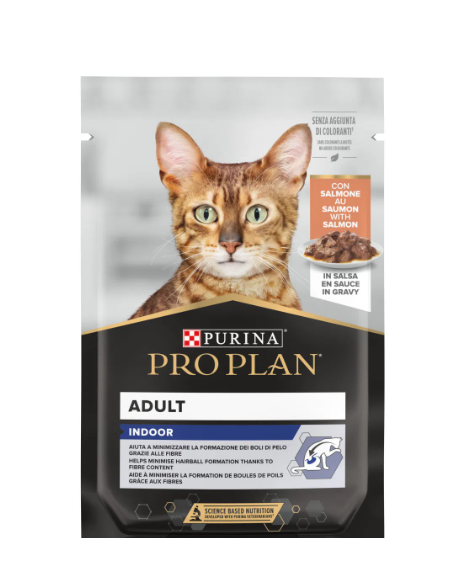 Pro Plan Busta Adult Indoor Con Salmone gr 85. Cibo Umido Per Gatti