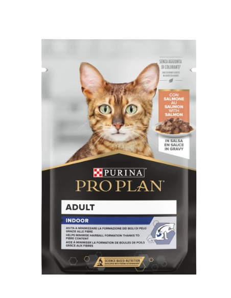 Pro Plan Busta Adult Indoor Con Salmone gr 85. Cibo Umido Per Gatti
