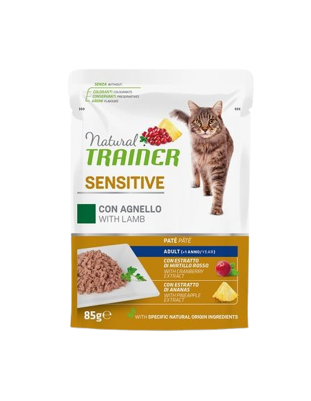 Natural Trainer Sensitive Busta Gatto Agnello gr 85. Cibo Umido Per Gatti