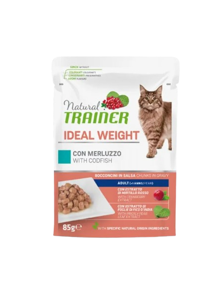 Natural Trainer Busta Gatto Ideal Weight Merluzzo gr 85. Cibo Umido Per Gatti