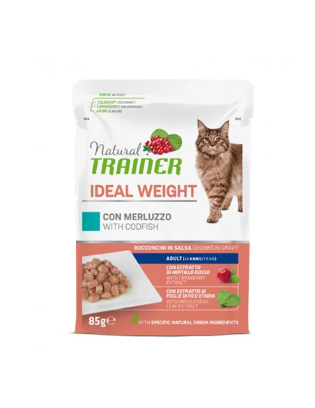 Natural Trainer Busta Gatto Ideal Weight Merluzzo gr 85. Cibo Umido Per Gatti