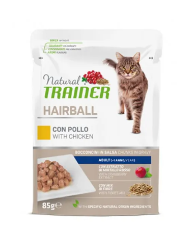 Natural Trainer Busta Gatto Hairball con Pollo gr 85.  Cibo Umido per gatti.