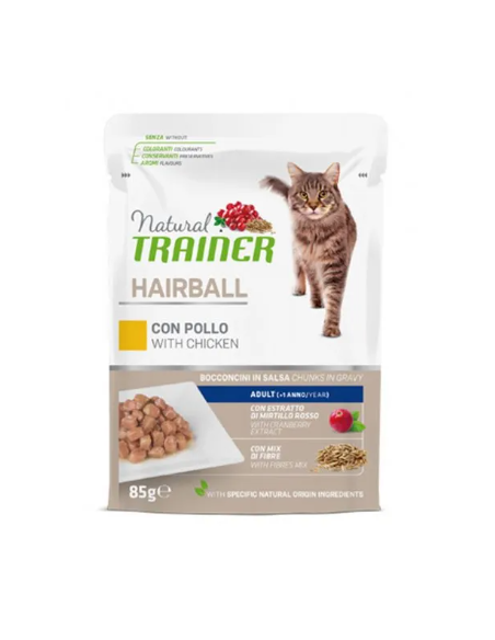 Natural Trainer Busta Gatto Hairball con Pollo gr 85.  Cibo Umido per gatti.