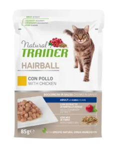 Natural Trainer Busta Gatto Hairball con Pollo gr 85.  Cibo Umido per gatti.