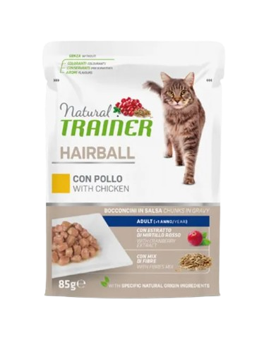 Natural Trainer Busta Gatto Hairball con Pollo gr 85.  Cibo Umido per gatti.