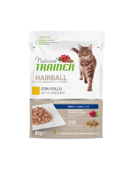 Natural Trainer Busta Gatto Hairball con Pollo gr 85.  Cibo Umido per gatti.