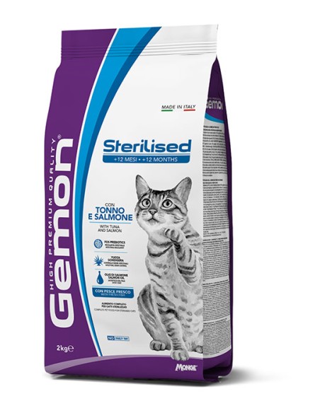 Gemon Cat Sterilizzato . Complete Tonno e Salmone kg.2. Cibo Secco Per  Gatti.