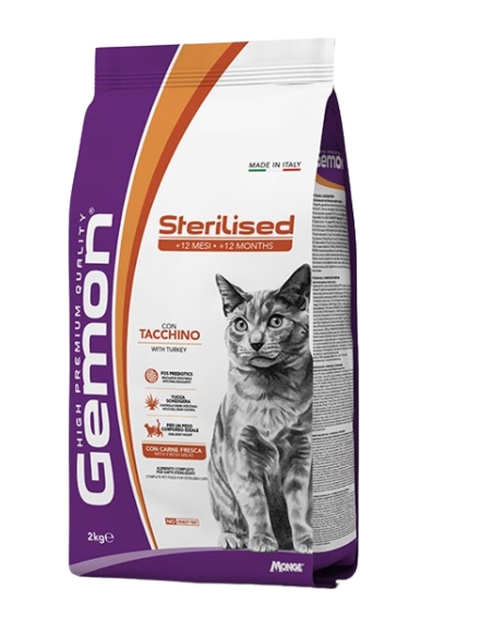 Gemon Cat Adult Sterilizzato. Tacchino kg.2. Cibo Secco Per Gatti.