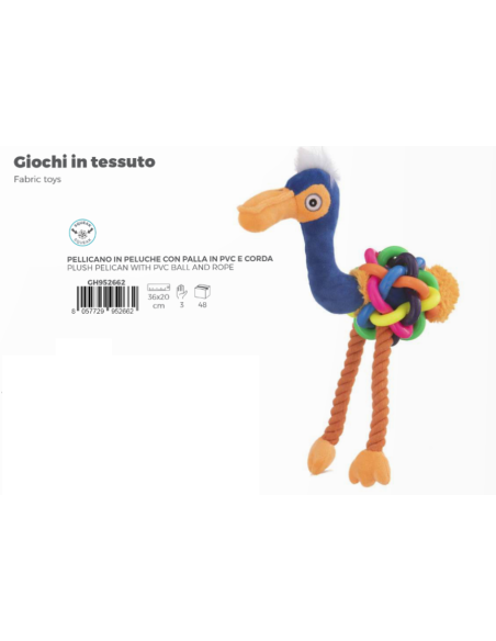 Gioco Pellicano In peluche con Palla. Giochi Per Cani