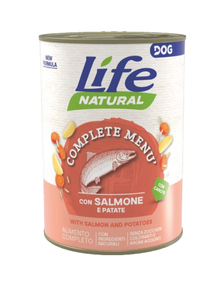 LIFE Natural Dog Complete Menù con Salmone e Patate  400gr. Cibo Umido Per Cani.