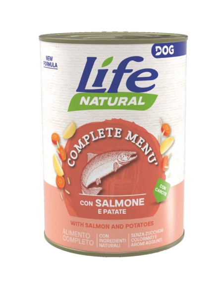 LIFE Natural Dog Complete Menù con Salmone e Patate  400gr. Cibo Umido Per Cani.