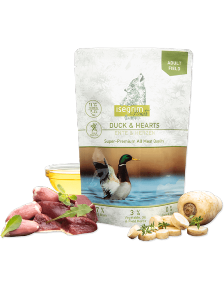 Isegrim Roots Super Premium Adult Field Anatra e cuori gr 410. Cibo Umido Per cani.