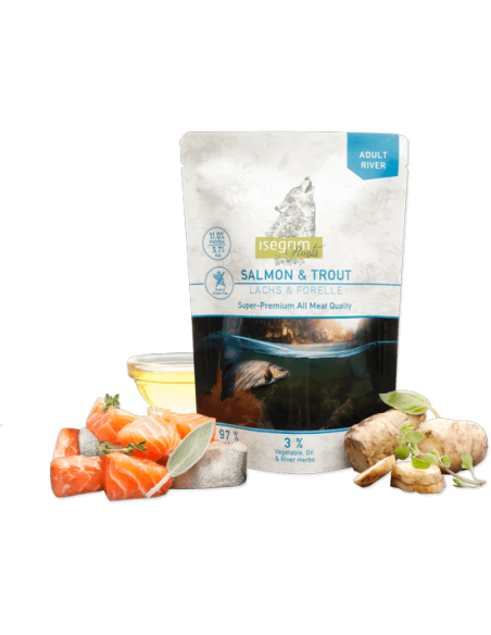 Isegrim Roots Super Premium Adul Salmone e Trota  gr 410. Cibo Umido Per Cani.