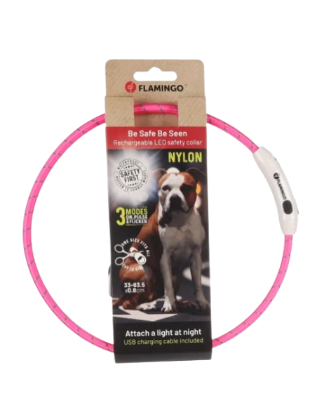 Collare Led Leora Nylon Rosa  33-63,5 CM 8MM. Guinzagli e Collari per cani .