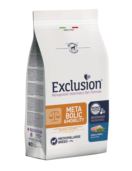 Exclusion Hypoallergenic Metabolic and Mobility   (maiale e fibre) Medium /large KG.12. Diete - Crocchette Per Cani