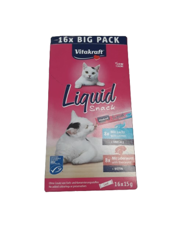 Vitakraft Cat Liquid Snack Fegato+ Salmone 16pz x15 gr. Snack Per Gatti .