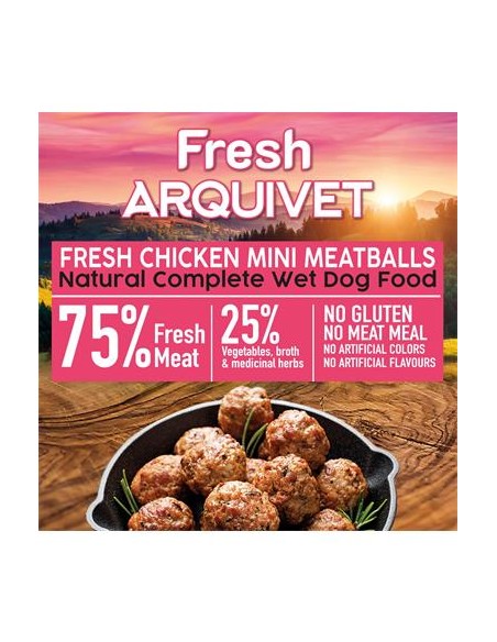 Arquivet Fresh Umido Cane Adult Mini  Polpette Pollo gr 200. Cibo Umido Per Cani.l