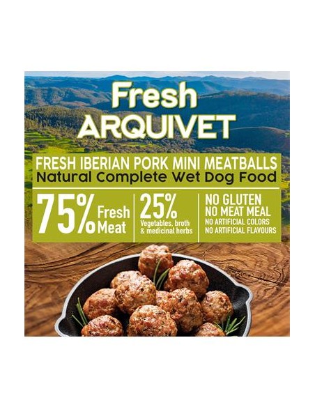 Arquivet Fresh Umido Cane Adult Mini Polpette  Maiale gr 200. Cibo Umido Per Cani