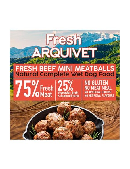 Arquivet Fresh Umido Cane Adult Mini Polpette Manzo gr 200. Cibo Umido Per Cani .