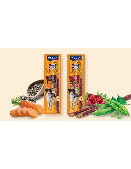 Vitakraft Snack Cane Beef stick Superfood piselli e mirtilli rossi gr.25. Snack per cani