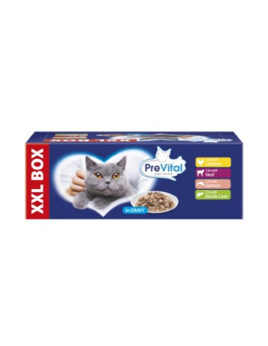 Prevital Multipack Giga Box Bocconi in Gravy  48x gr.100. Cibo Umido per Gatti.