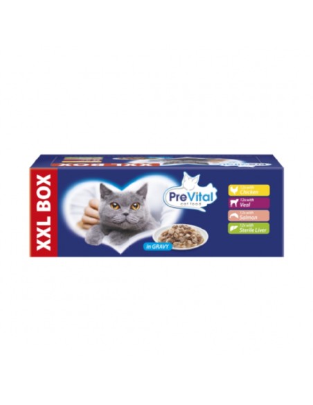 Prevital Multipack Giga Box Bocconi in Gravy  48x gr.100. Cibo Umido per Gatti