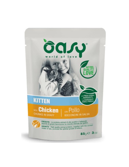 Oasy per Gatto Kitten con Bocconcini di Pollo in salsa da 85 gr. Cibo Per Cuccioli di gatto