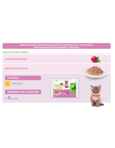 Natural Trainer Flowpack Kitten and Young 4X85 gr. cibo per Cuccioli di gatto