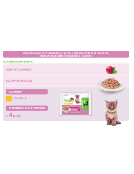 Natural Trainer Flowpack Kitten and Young 4X85 gr. cibo per Cuccioli di gatto
