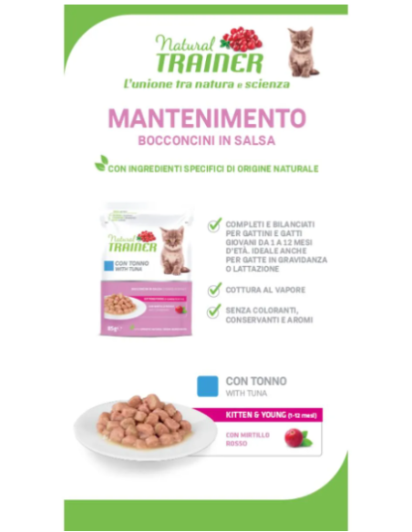 Natural Trainer Busta Gatto Kitten and Young Tonno gr 85. Cibo Per Cuccioli di gatto.