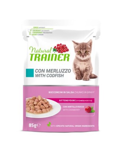 Natural Trainer Busta Gatto Kitten and Joung merluzzo gr 85. Cibo per cuccioli di gatto.