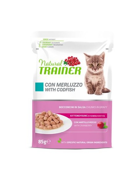 Natural Trainer Busta Gatto Kitten and Joung merluzzo gr 85. Cibo per cuccioli di gatto.