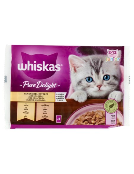 Whiskas Junior Pure Delight 4 x85 gr . tenere Delicatezze in gelatina . Cibo Per Cuccioli di gatto