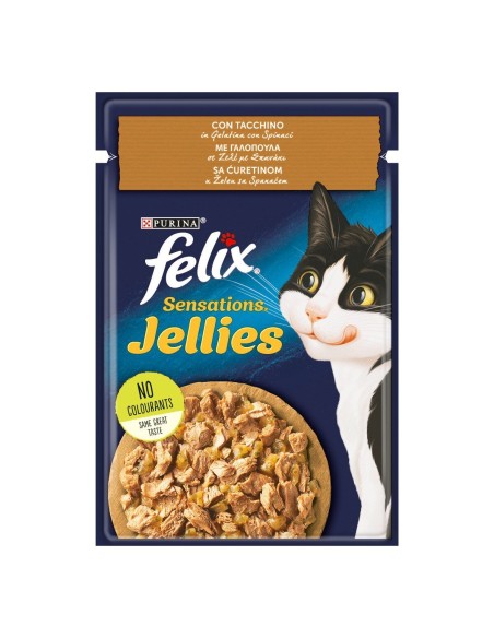 FELIX Sensation Tacchino in gelatina Con Spinaci gr.85. Cibo Umido Per Gatti