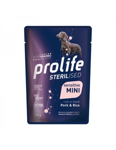 Prolife Busta Sterilsed Sensitive Mini Maiale e Riso gr 100. Cibo Umido Per cani