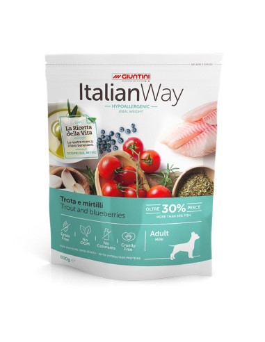 Italian Way Mini Hypoallergenic Ideal Weight Trota e Mirtilli gr.800. Cibo Secco Per Cani