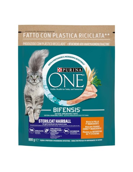 Purina One Cat Bifensis Sterilizzato Hairball  Pollo e Cereali gr 800. Cibo Secco Per gatti