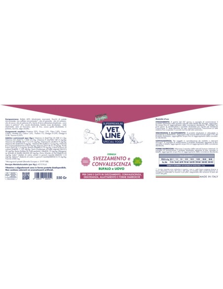 Vet Line Svezzamento e Covalescenza Bufalo e Uovo gr.550 per Cani e Gatti.Crocchette per cani
