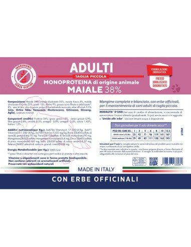 Vet Line Adulti Maiale Taglia Piccola gr.800. Crocchette per cani .