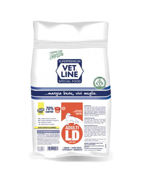 Vet Line Adulti LD Anatra Grain Free gr.800. Crocchette per cani.